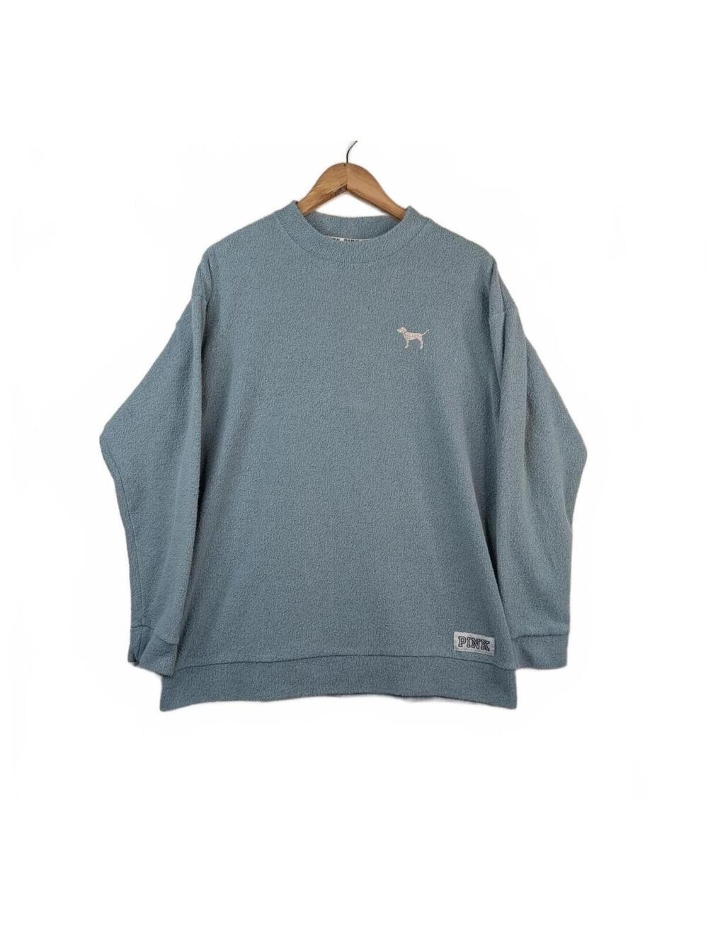 Victoria's Secret PINK Blue Terry Cloth Stadium Mock Neck Sweatshirt M